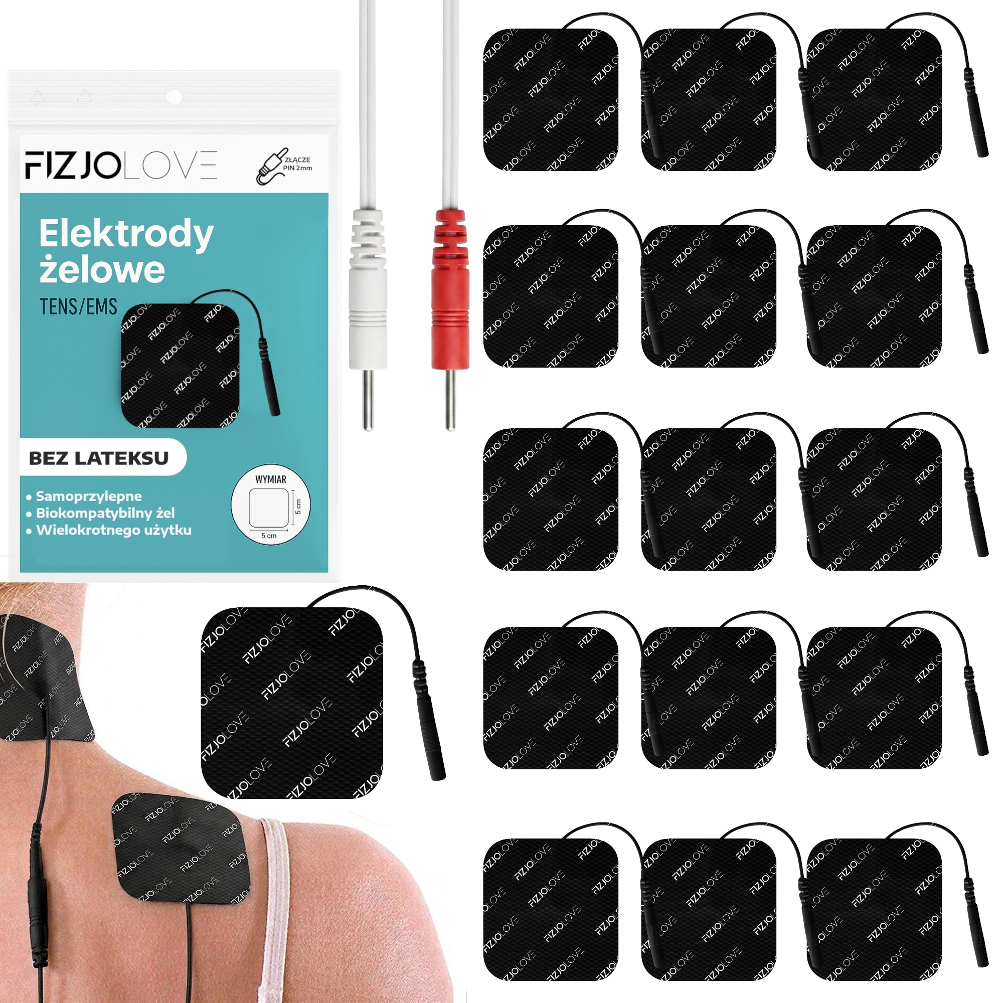 16x ELEKTRODA ŻELOWA ELEKTROSTYMULATOR TENS/EMS ELEKTRODY CZARNE 5x5 cm 8 par