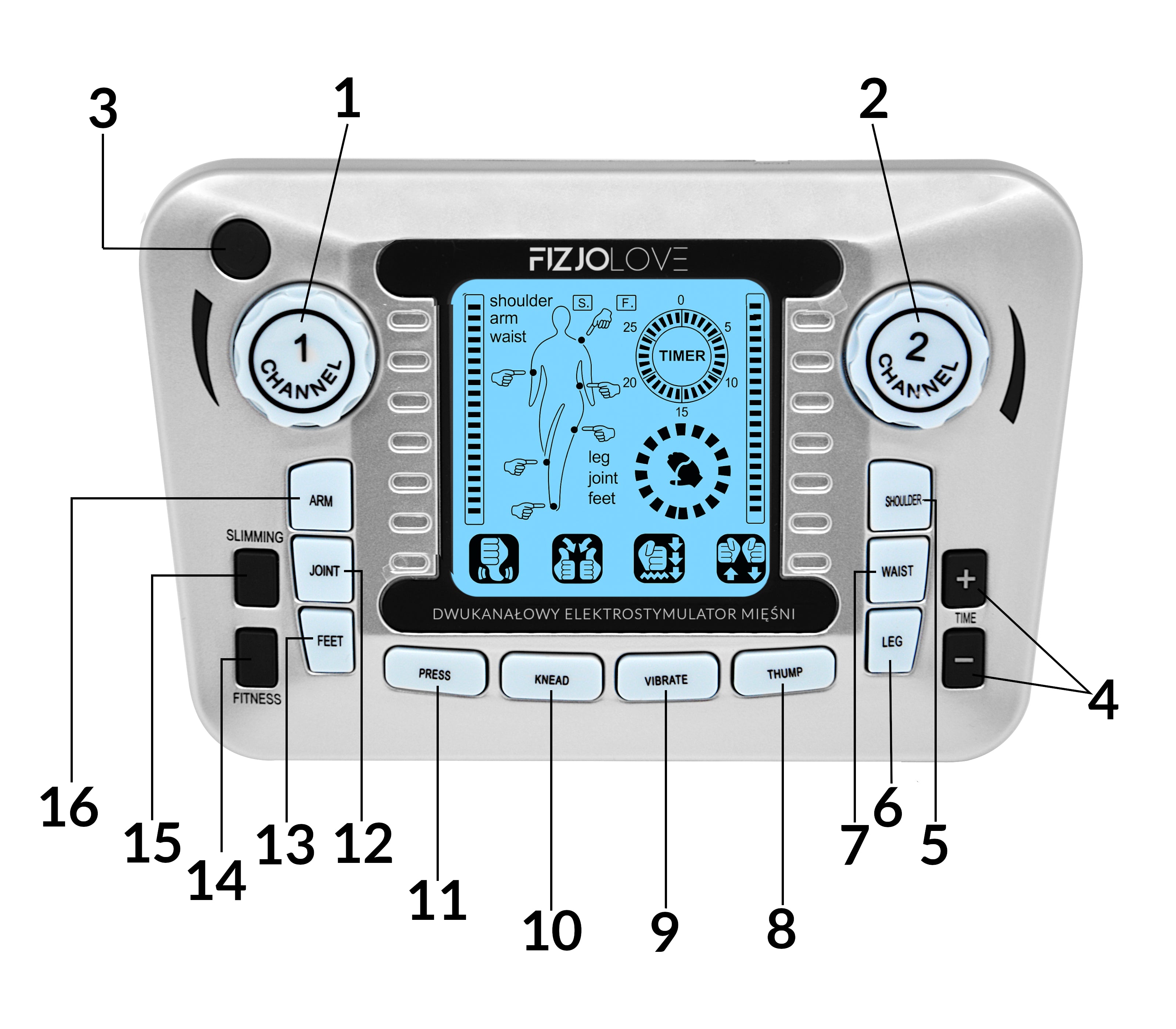 Muscle electrostimulator gray AS979 16 electrodes