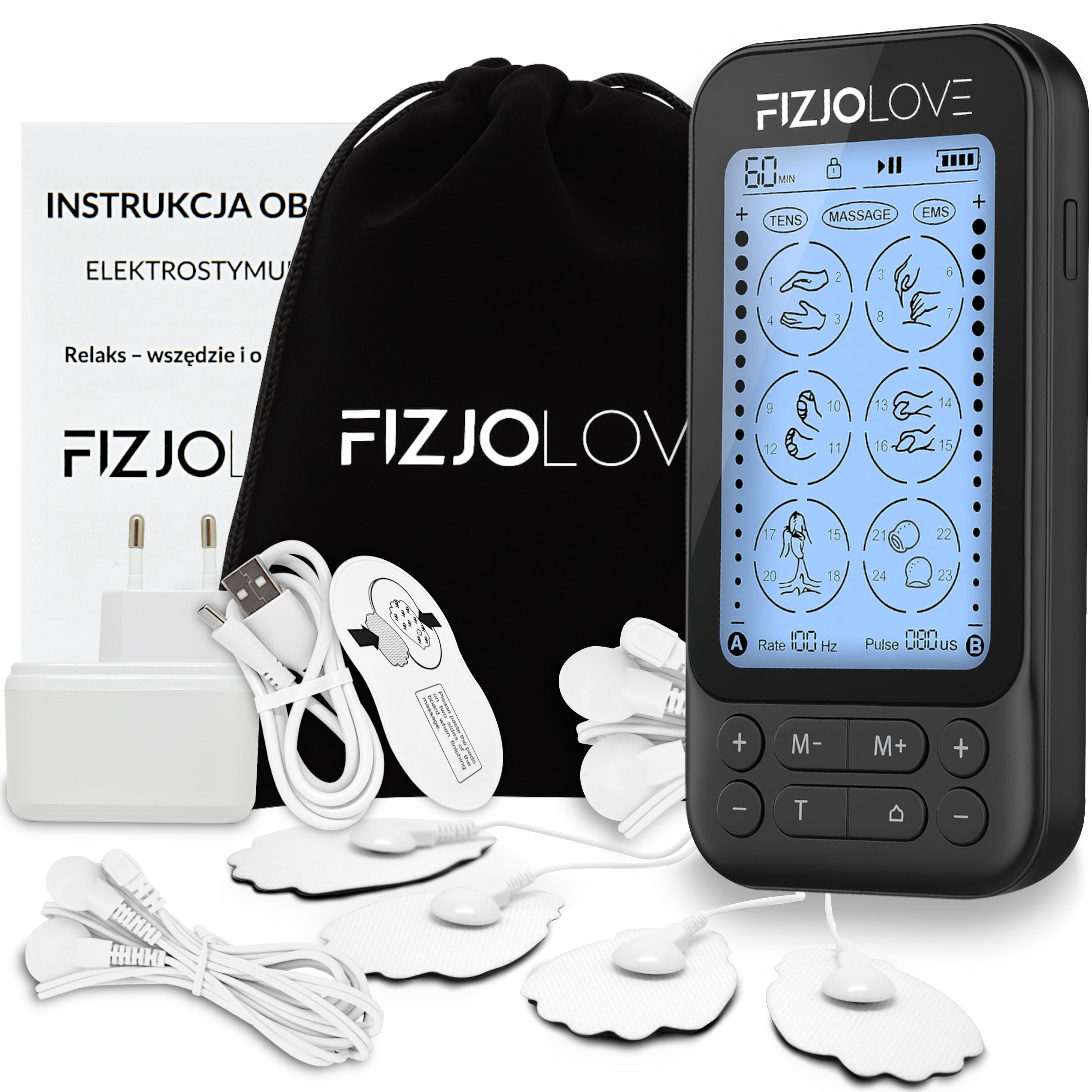 Elektrostymulator mięśni AS9034 Czarny Fizjolove 16 elektrod