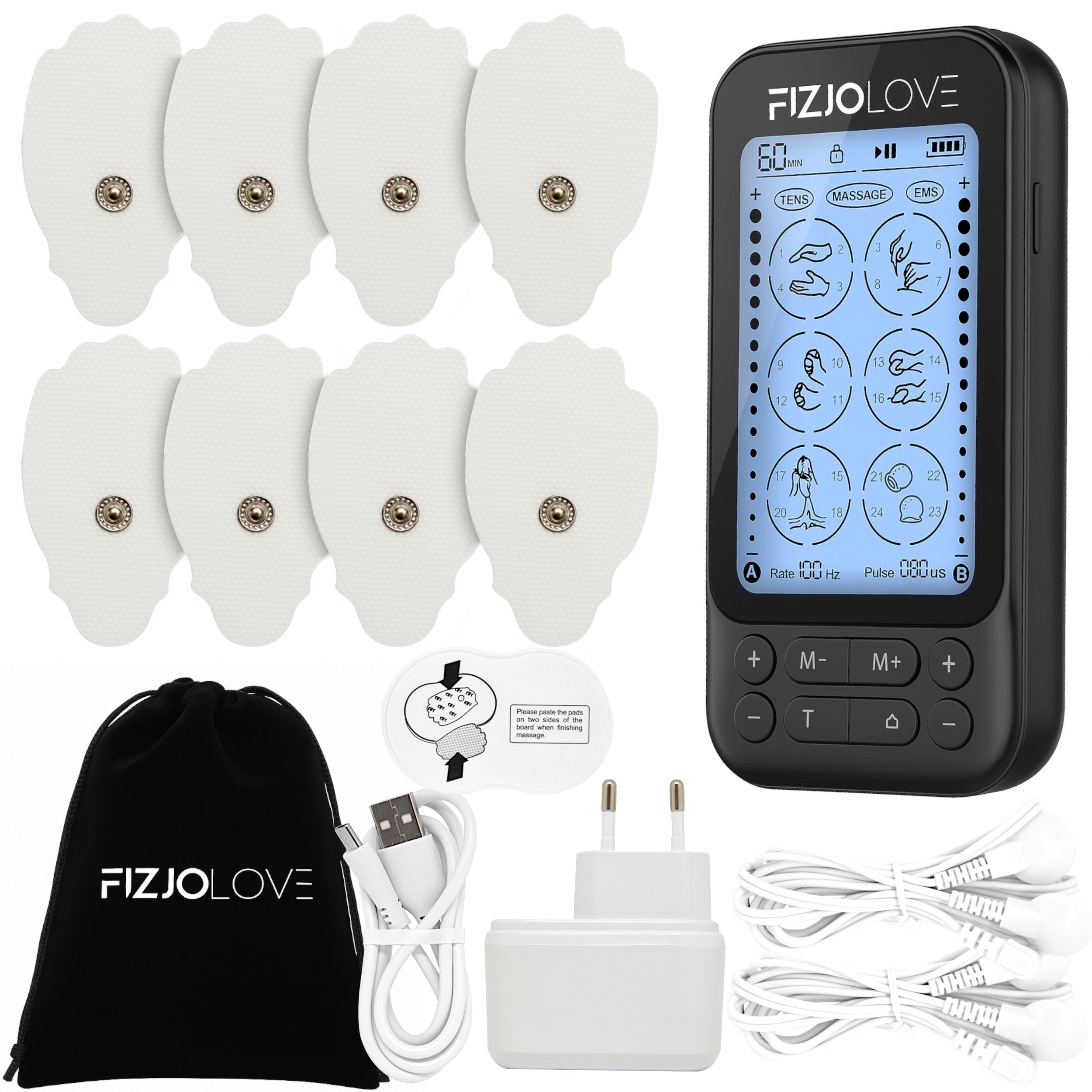 Elektrostymulator mięśni AS9034 Czarny Fizjolove 16 elektrod