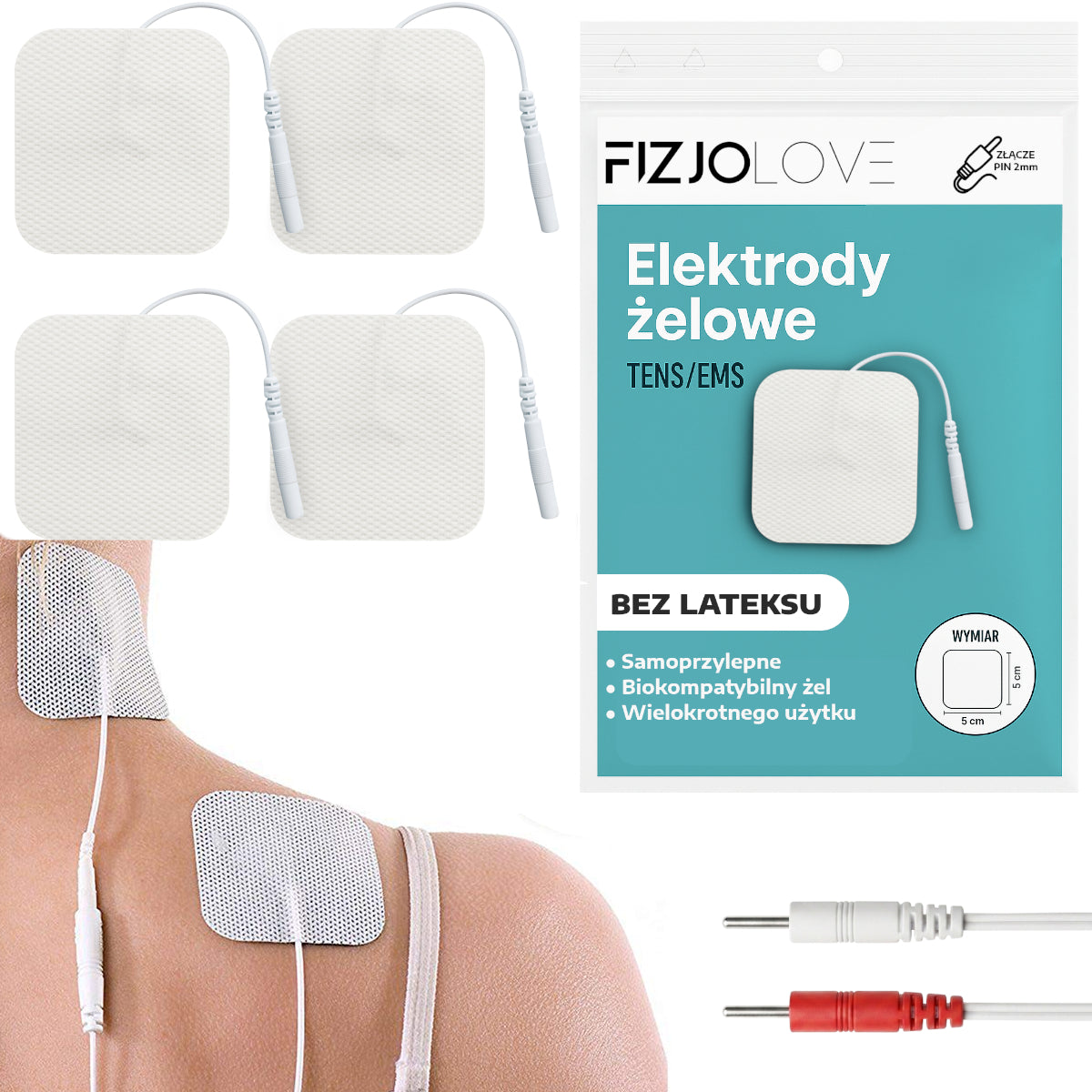 Elektrody żelowe białe 5x5 cm 4 sztuki