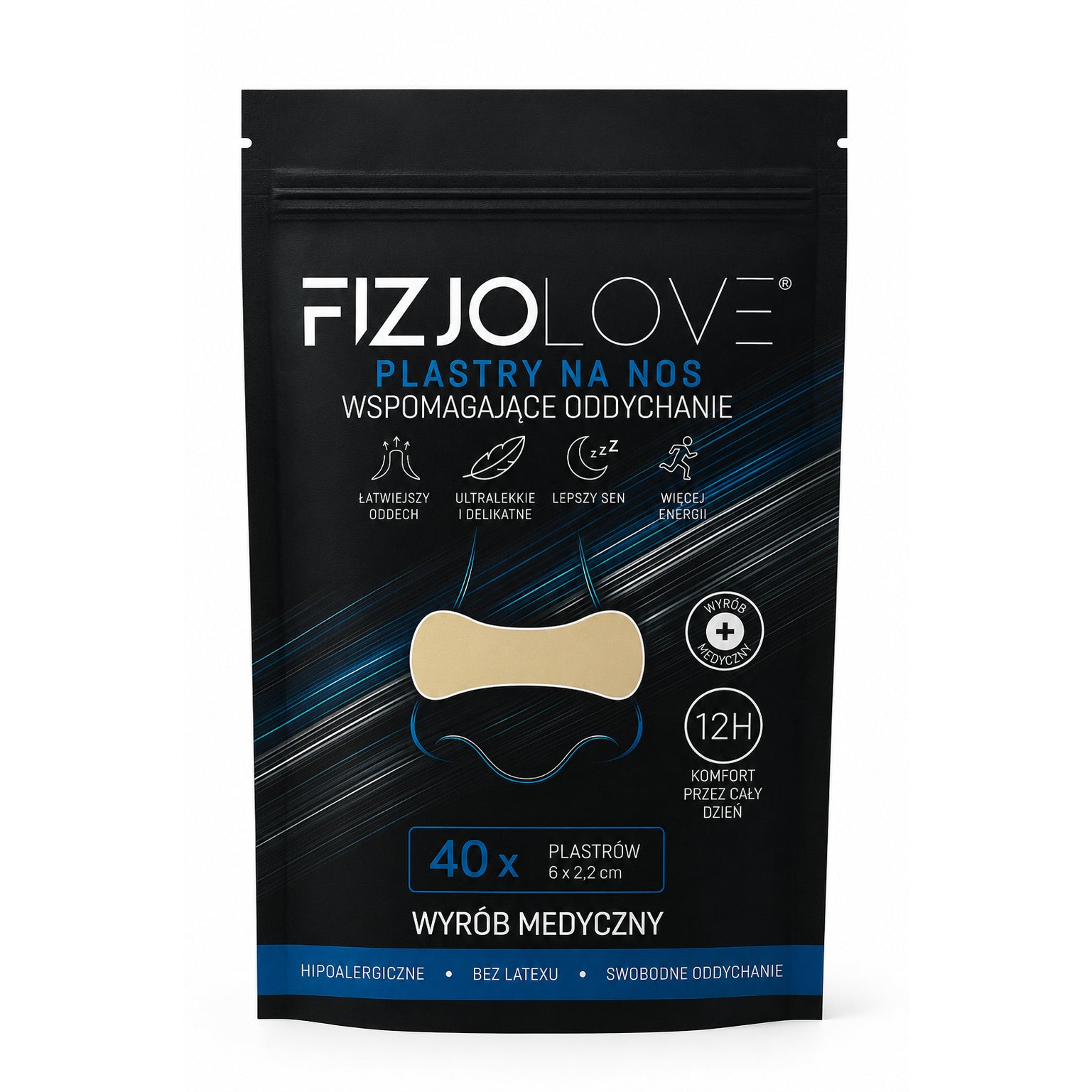 PREMIUM PLASTRY NA NOS FIZJOLOVE - ODDYCHANIE CHRAPANIE SEN TRENING 40 SZT CIELISTE/BEŻ