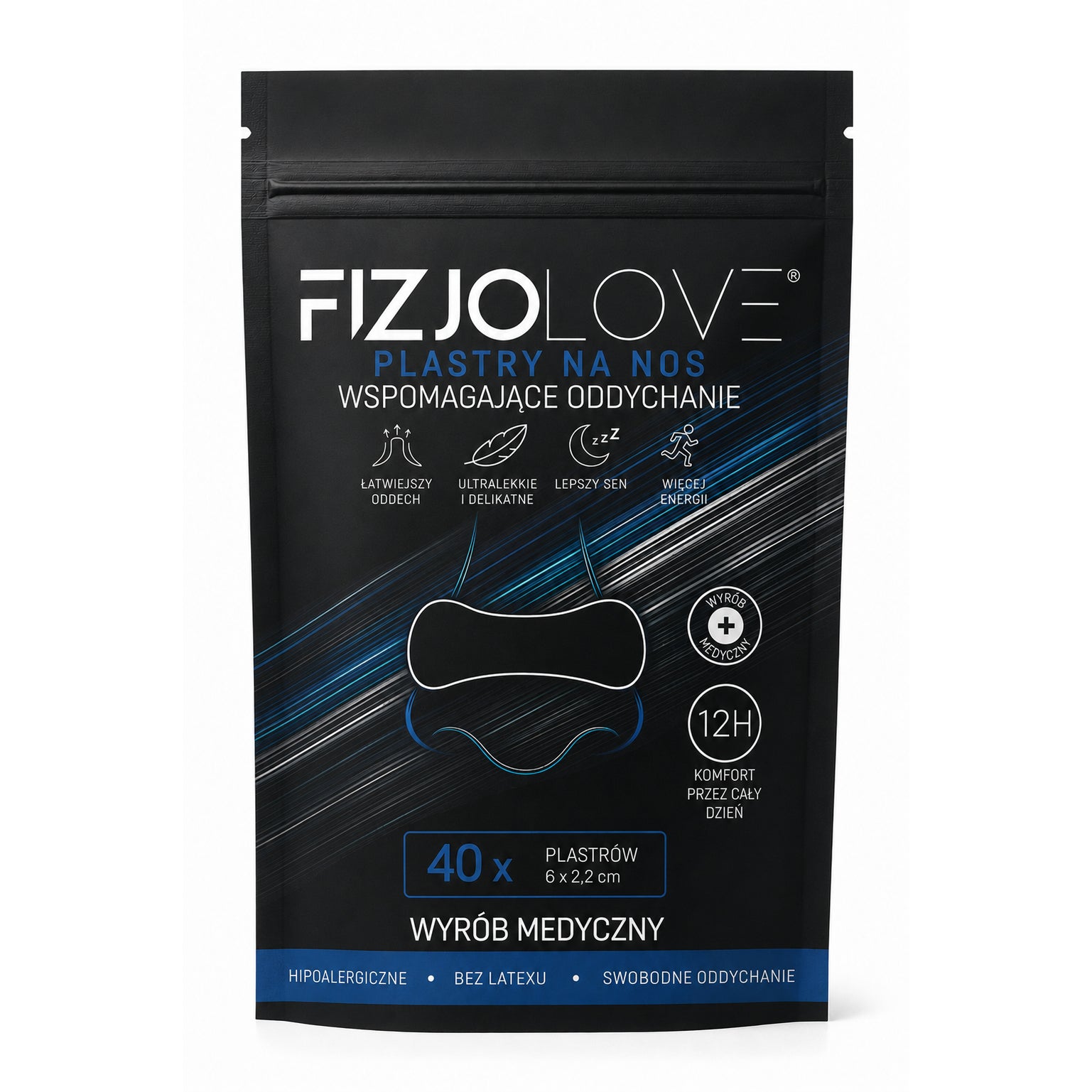 PREMIUM PLASTRY NA NOS FIZJOLOVE - ODDYCHANIE CHRAPANIE SEN TRENING 40 SZT CZARNE