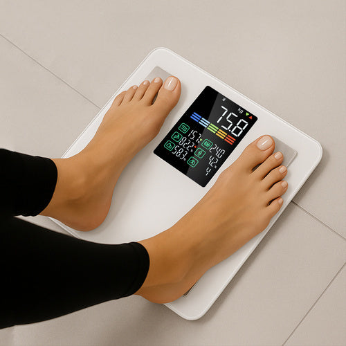 Elektroniczna waga łazienkowa analityczna LITE bluetooth pomiar tkanki BMI Biała
