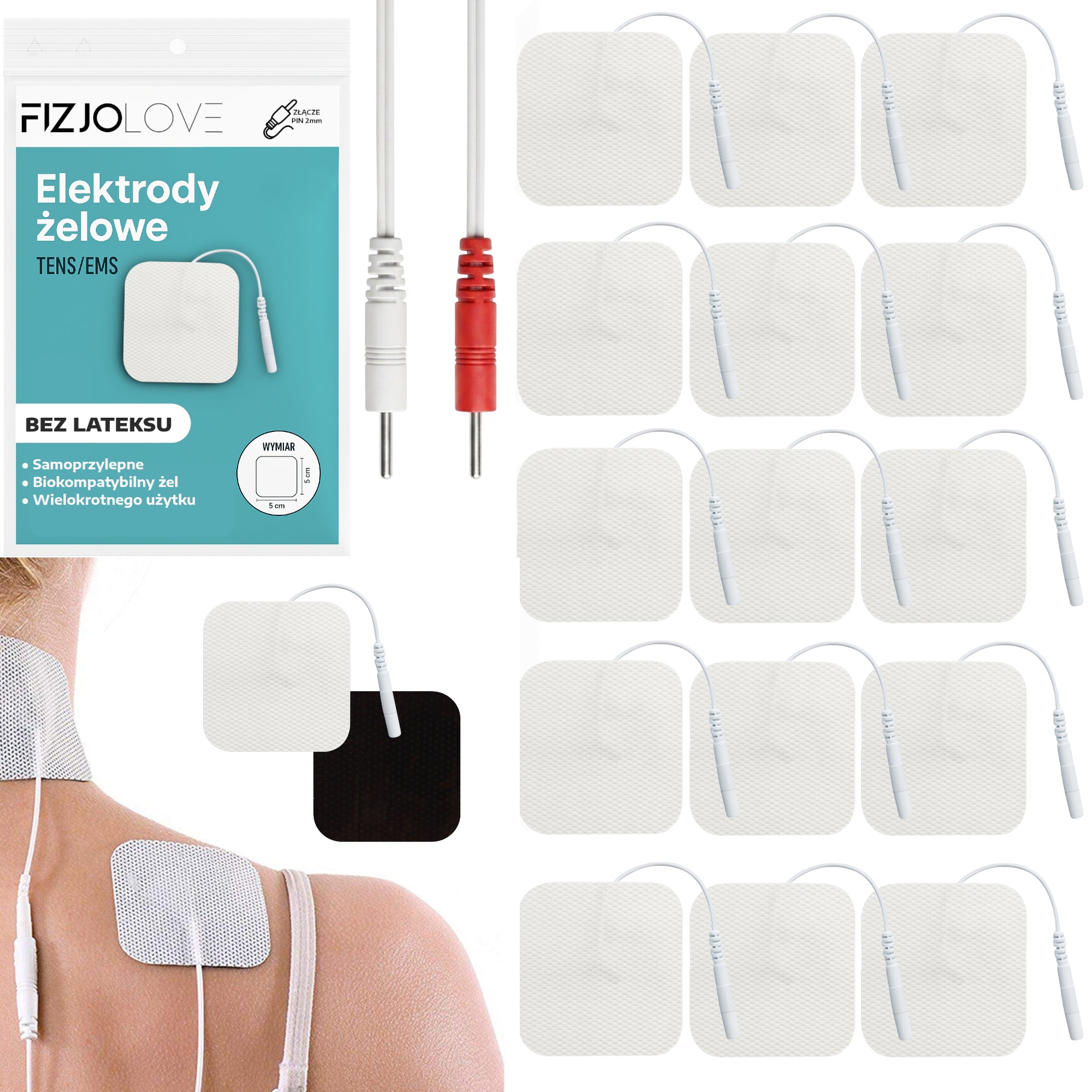 Elektrody żelowe białe 5x5 cm 16 sztuk