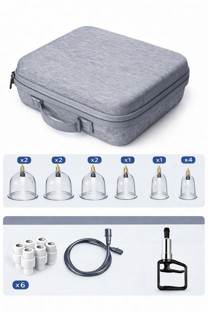 Bańki chińskie bezogniowe próżniowe do masażu - Zestaw 12 sztuk z pompką w etui