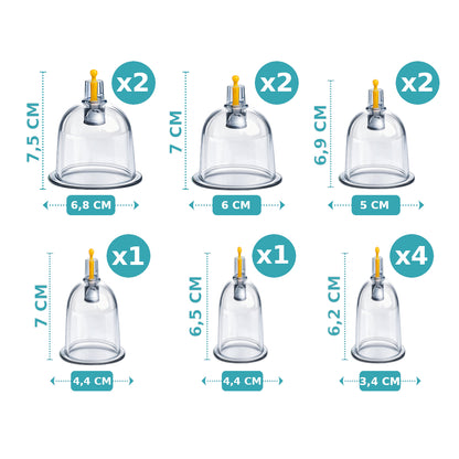 Bańki chińskie bezogniowe próżniowe do masażu - Zestaw 12 sztuk z pompką w etui