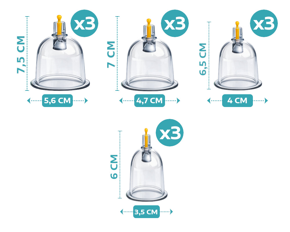 Bańki chińskie bezogniowe próżniowe do masażu - Zestaw 12 sztuk z pompką w etui