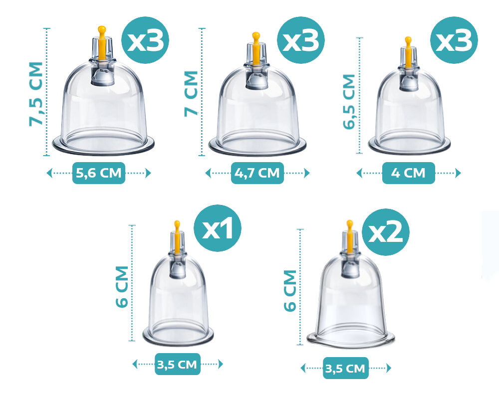 Bańki chińskie bezogniowe próżniowe do masażu - Zestaw 12 sztuk z pompką w etui