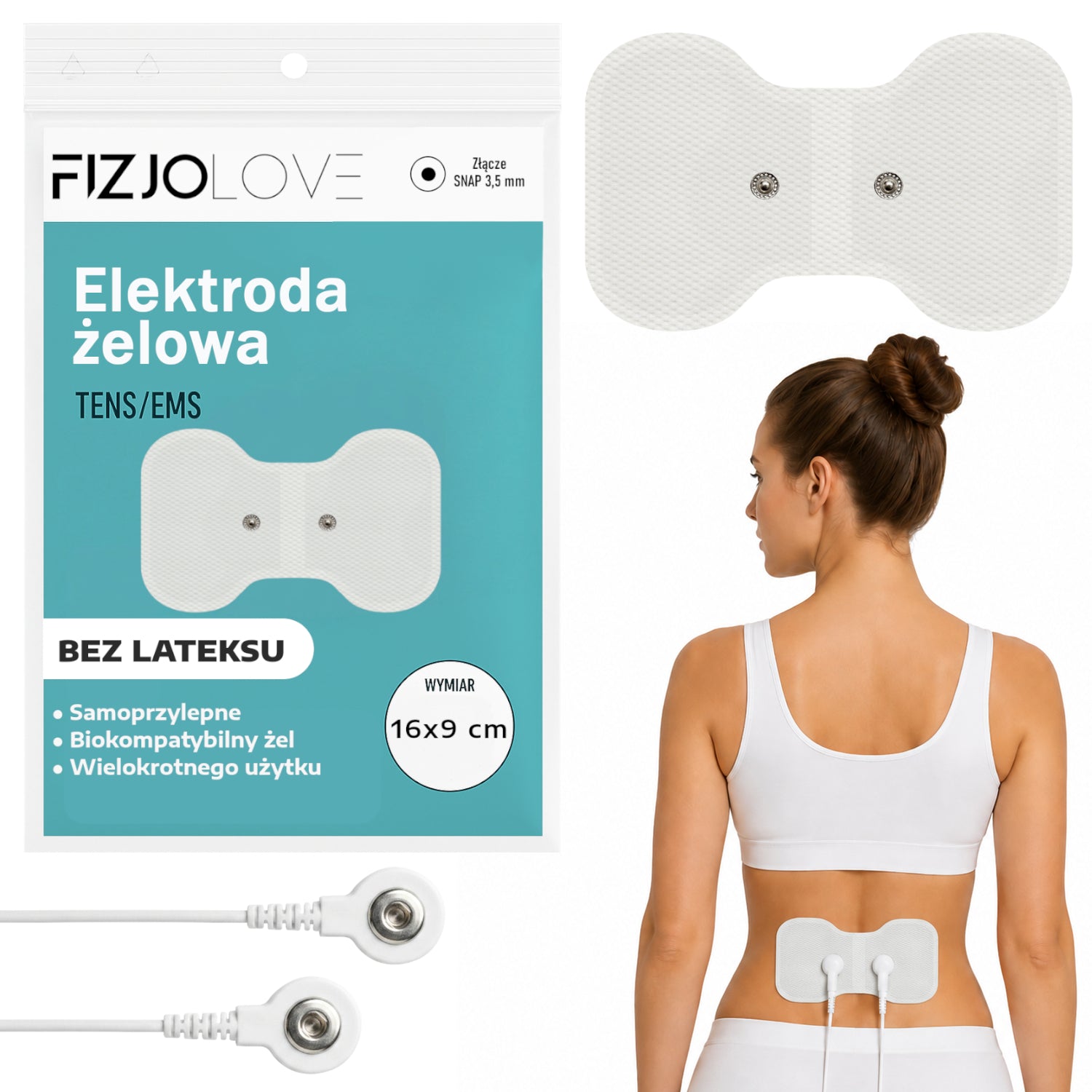DUZA ELEKTRODA ŻELOWA ELEKTROSTYMULATOR TENS/EMS ELEKTRODY 16x9 CM MOTYLEK SNAP