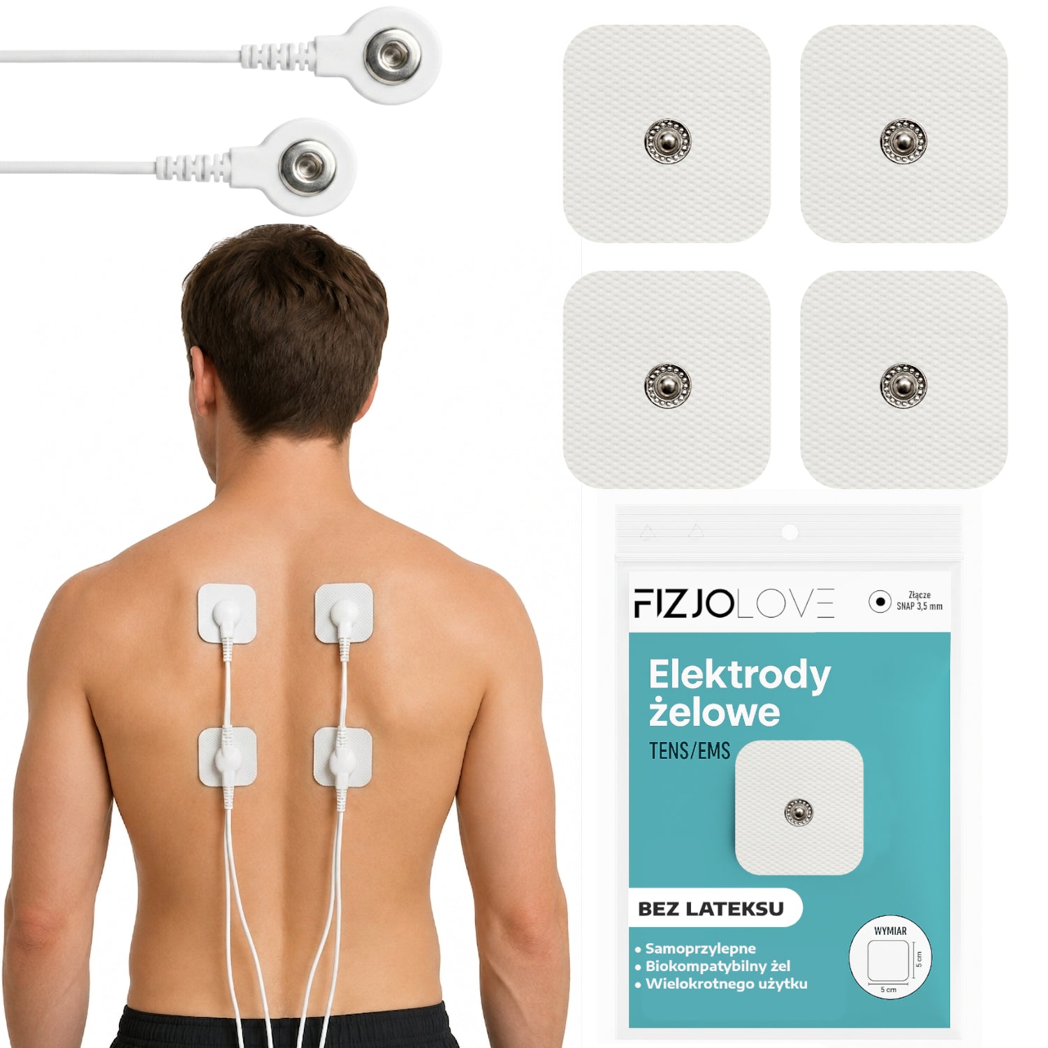 4x ELEKTRODA ŻELOWA ELEKTROSTYMULATOR TENS/EMS ELEKTRODY 2 PARY 5x5 cm SNAP
