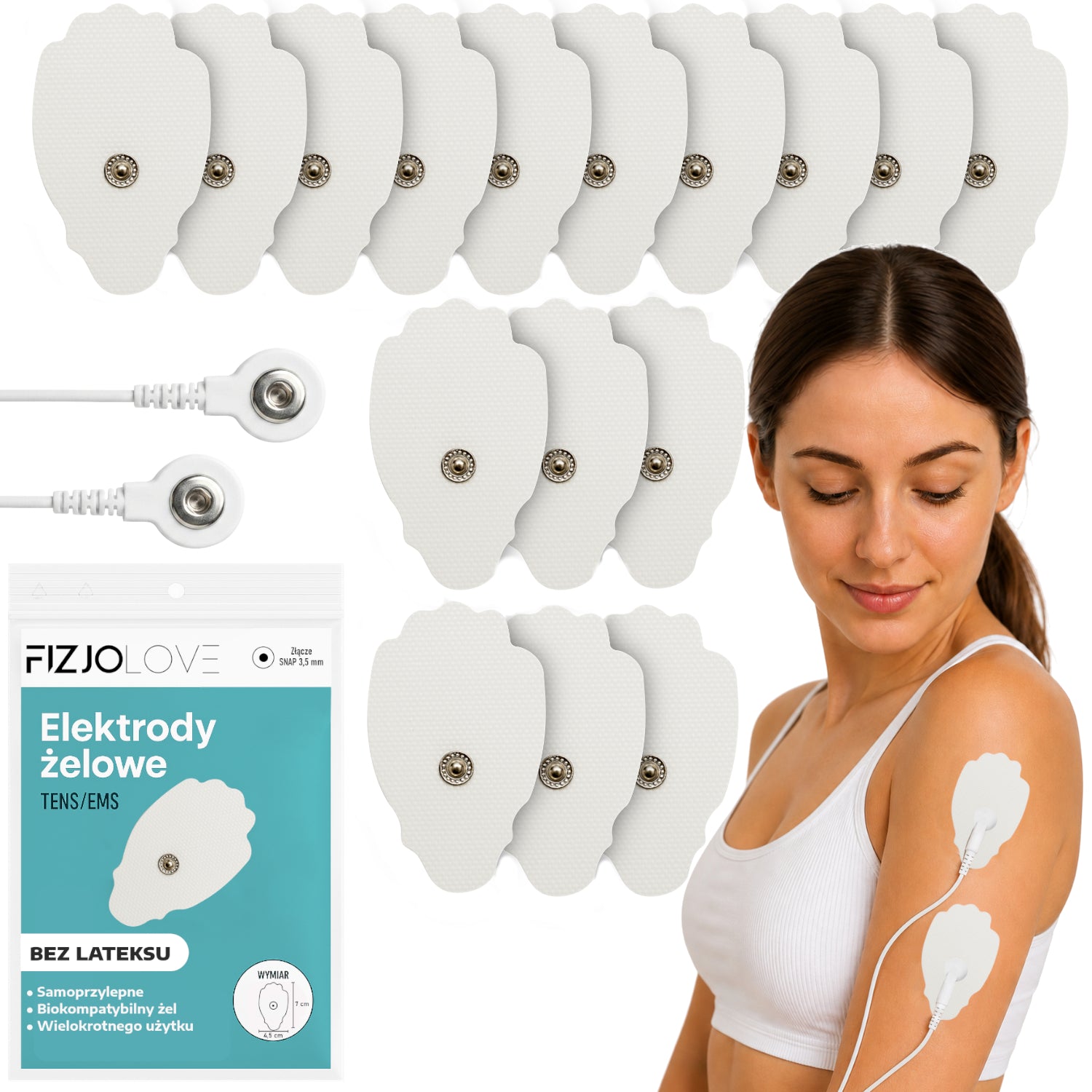 Elektrody żelowe białe snap 7x4,5 cm 16 sztuk