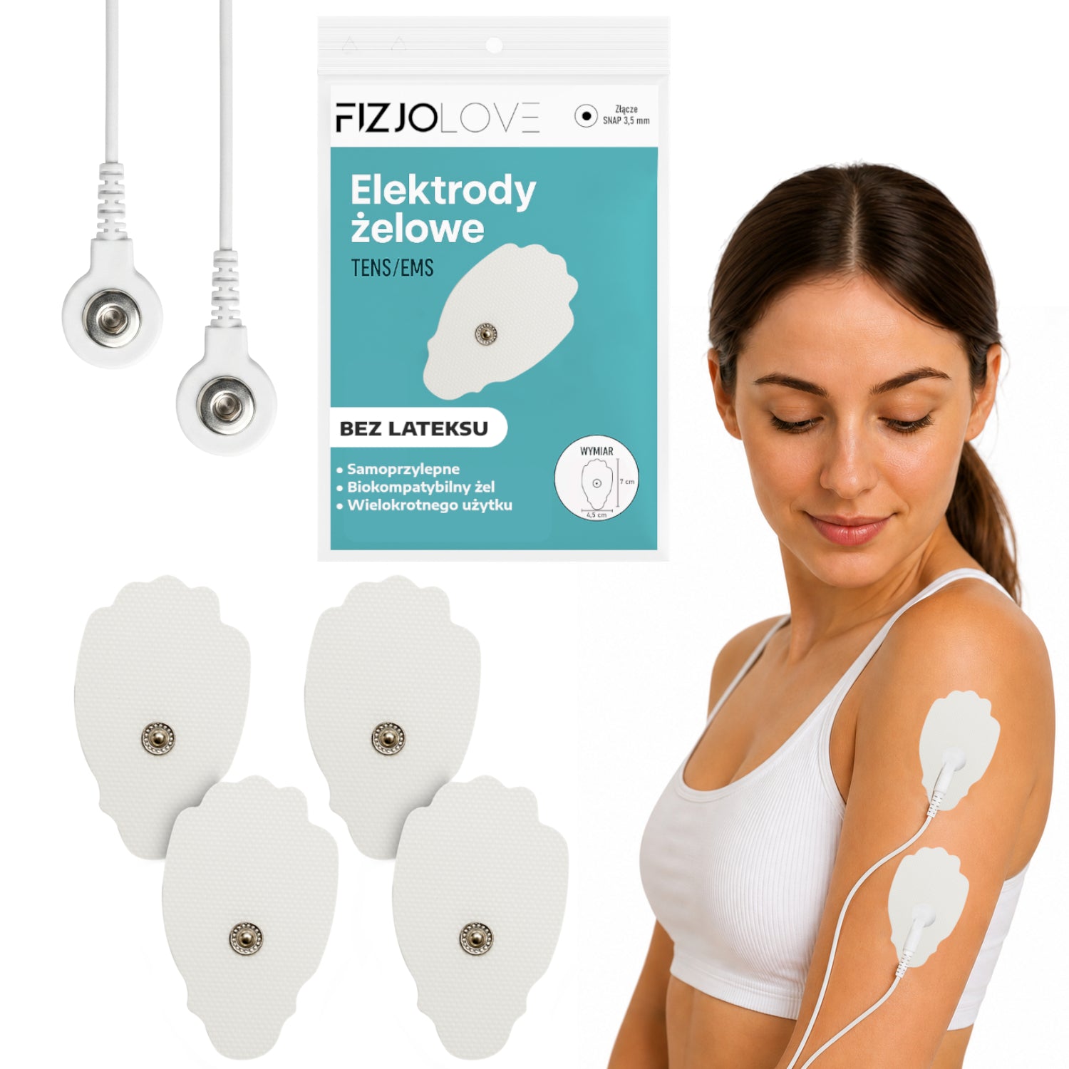 Elektrody żelowe białe snap 7x4,5 cm 4 sztuki