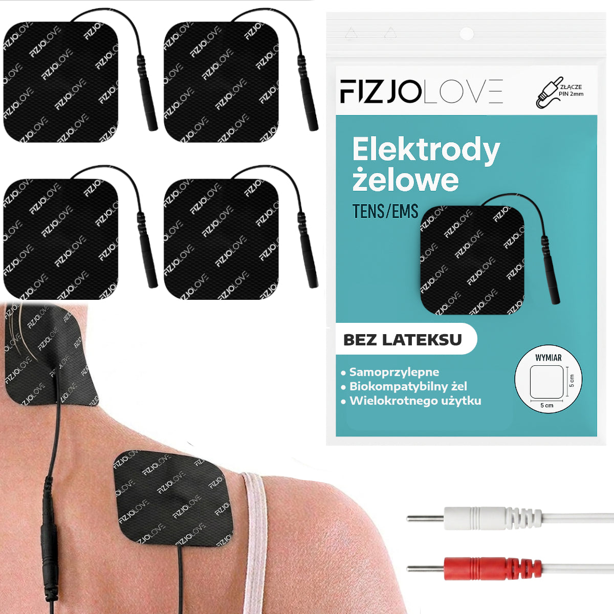 4x ELEKTRODA ŻELOWA ELEKTROSTYMULATOR TENS/EMS ELEKTRODY CZARNE 5x5 cm 2 pary