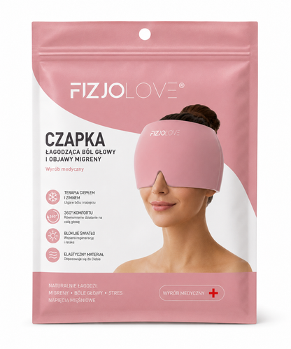 CZAPKA ŁAGODZĄCA MIGRENĘ Ból Głowy Kompres Żelowy Chłodząca Okład Maska - różowa