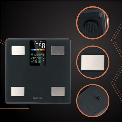 Elektroniczna waga łazienkowa analityczna LITE bluetooth pomiar tkanki BMI Czarna