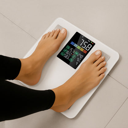 Elektroniczna waga łazienkowa analityczna LITE bluetooth pomiar tkanki BMI Biała